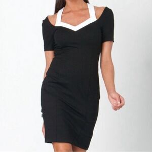 NWT Nue by Shani black and white cold shoulder criss cross back midi‎ dress sz 8
